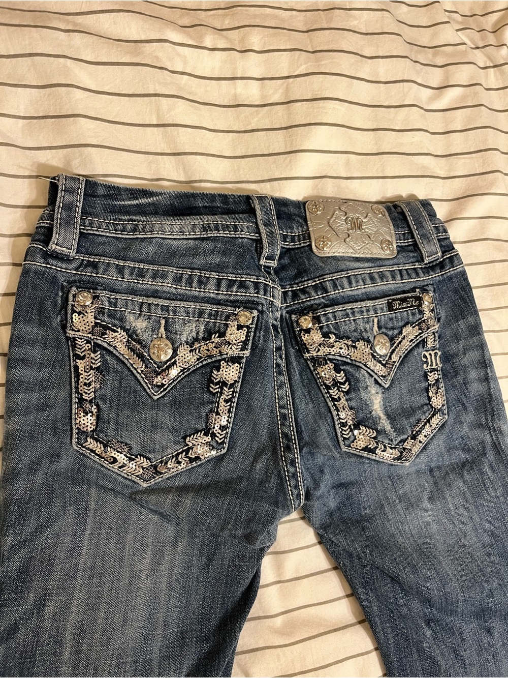 Miss Me Low Rise Dark Blue Embellished Boot Cut Jeans